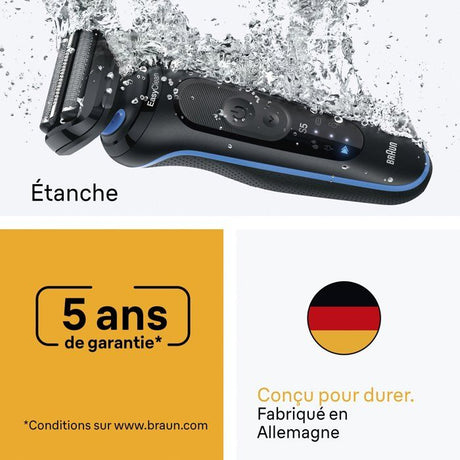 Rasoir électrique BRAUN Series 5 - Noir et bleu - Autonomie 50 minutes - Charge rapide 5 minutes