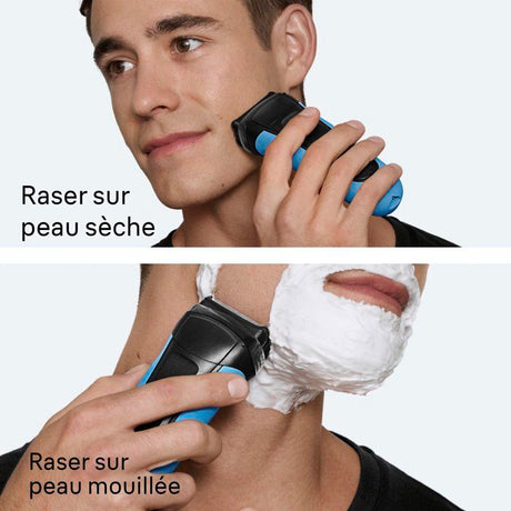 Rasoir électrique BRAUN Series 3 - Bleu et noir - Autonomie 30 minutes - Charge rapide 5 minutes