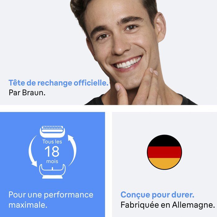 Tete de rasoir BRAUN Series 3+ - 2 grilles - Peigne MicroComb - 100 % fabriqué en Allemagne