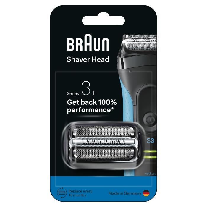 Tete de rasoir BRAUN Series 3+ - 2 grilles - Peigne MicroComb - 100 % fabriqué en Allemagne