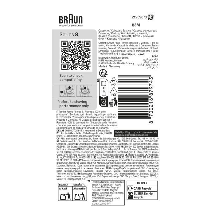 Tete de rasoir BRAUN Series 8 - 4+1 éléments - 100 % fabriqué en Allemagne