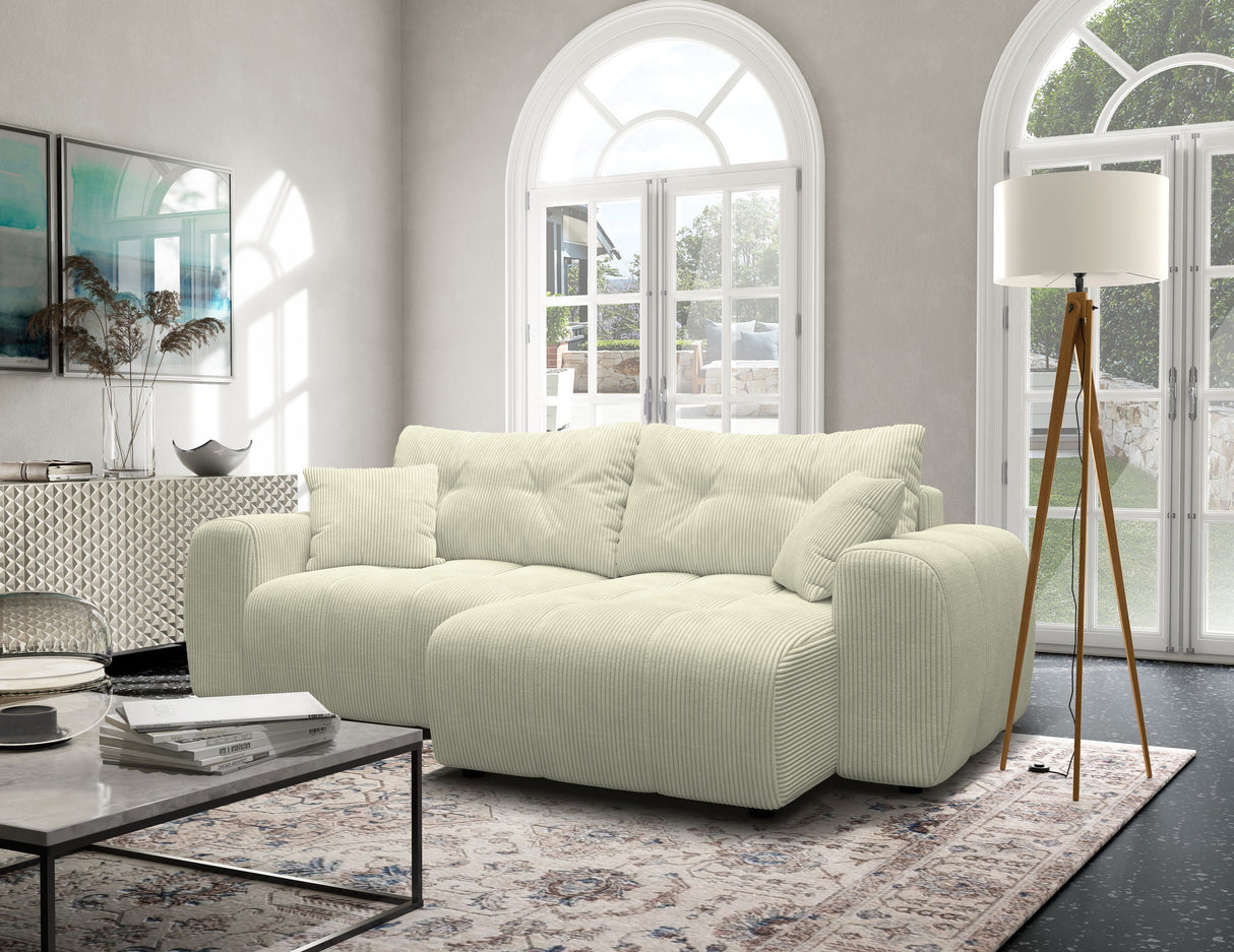 Canapé d'angle convertible - 4 places - BRANDON - Tissu Creme - 242 x 144 x 86 cm
