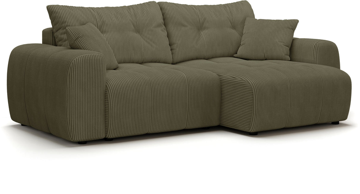 Canapé d'angle convertible - 4 places - BRANDON - Tissu Vert - 242 x 144 x 86 cm