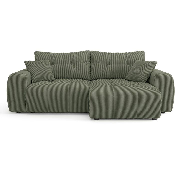 Canapé d'angle convertible - 4 places - BRANDON - Tissu Vert - 242 x 144 x 86 cm