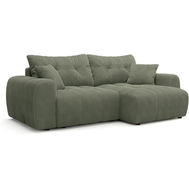 Canapé d'angle convertible - 4 places - BRANDON - Tissu Vert - 242 x 144 x 86 cm