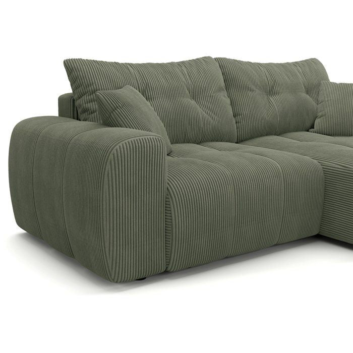 Canapé d'angle convertible - 4 places - BRANDON - Tissu Vert - 242 x 144 x 86 cm