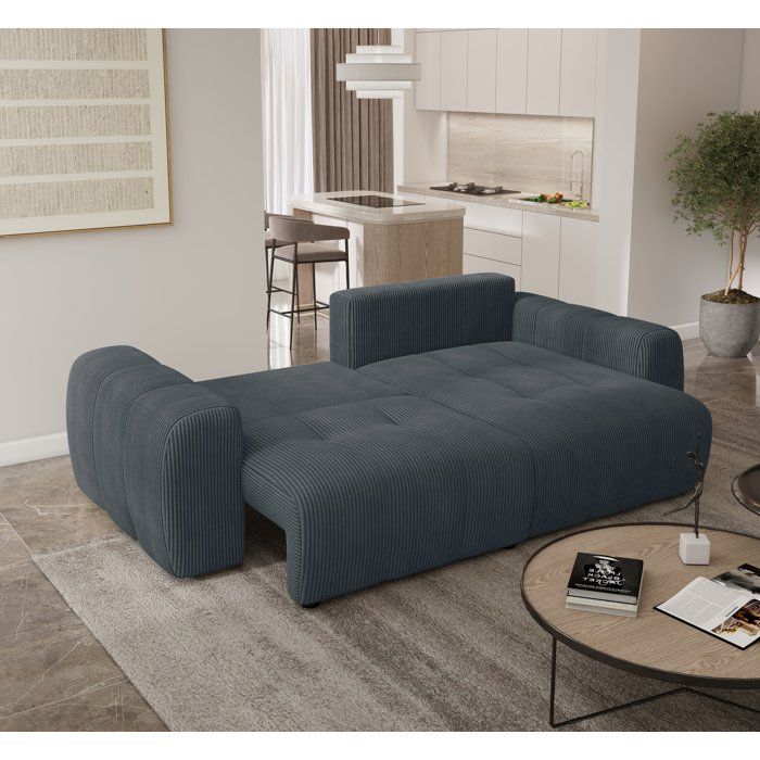 Canapé d'angle convertible - 4 places - BRANDON - Tissu Gris anthracite - 242 x 144 x 86 cm
