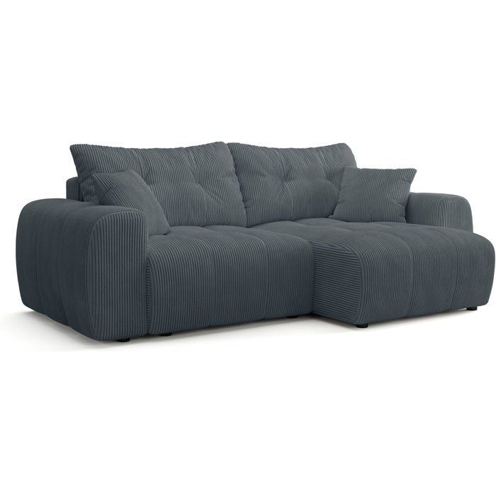 Canapé d'angle convertible - 4 places - BRANDON - Tissu Gris anthracite - 242 x 144 x 86 cm