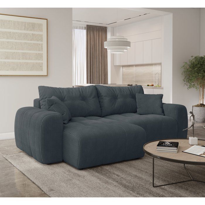 Canapé d'angle convertible - 4 places - BRANDON - Tissu Gris anthracite - 242 x 144 x 86 cm