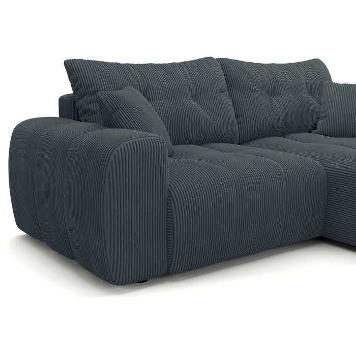 Canapé d'angle convertible - 4 places - BRANDON - Tissu Gris anthracite - 242 x 144 x 86 cm