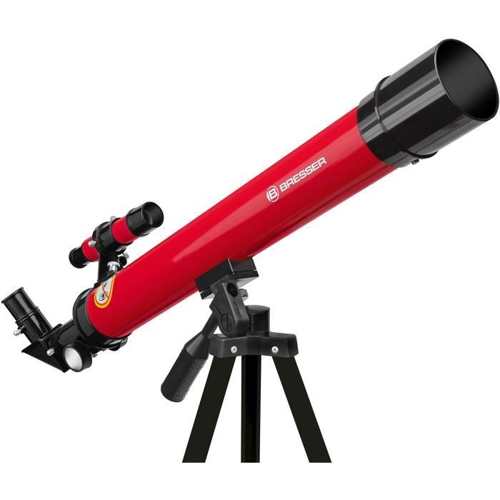 Lunette astronomique 45/600 AZ - BRESSER JUNIOR - Grossissement jusqu'a 100x - TrÈpied rÈglable en hauteur - rouge