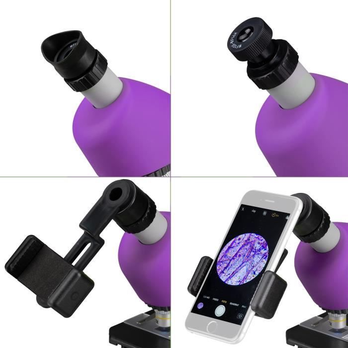 Microscope 40x-640x - BRESSER JUNIOR - …clairage LED - kit d'expÈrimentation - violet