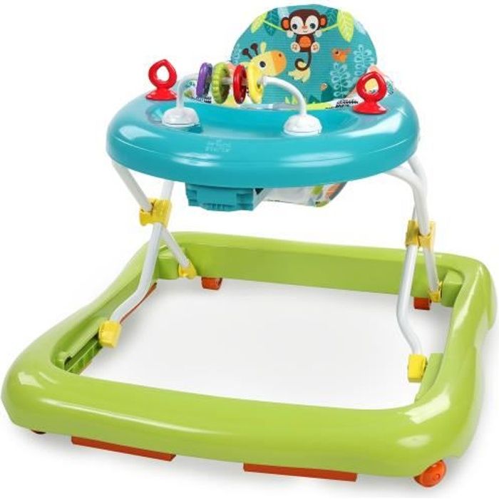 BRIGHT STARTS Trotteur Safari, Jouets interactifs, Hauteur Réglable, Pliage extra plat