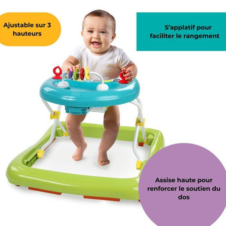 BRIGHT STARTS Trotteur bébé pliable- Safari- Jouets interactifs, Hauteur Réglable, cadeau bébé  6M+