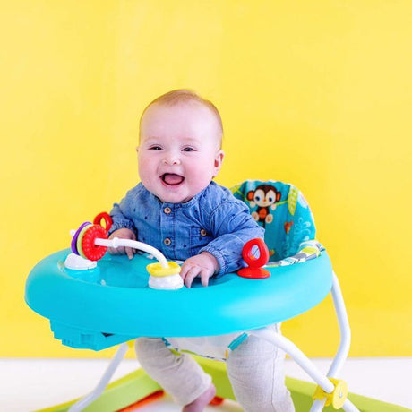 BRIGHT STARTS Trotteur bébé pliable- Safari- Jouets interactifs, Hauteur Réglable, cadeau bébé  6M+