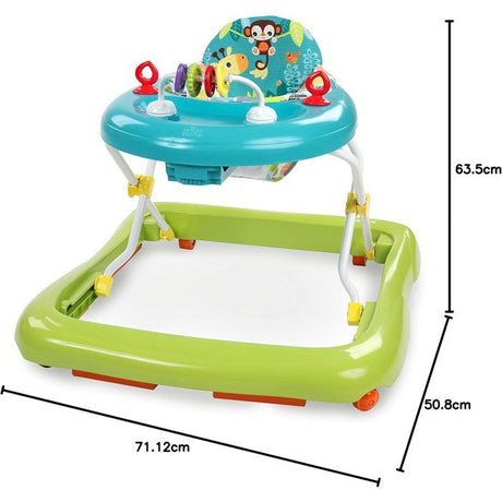 BRIGHT STARTS Trotteur bébé pliable- Safari- Jouets interactifs, Hauteur Réglable, cadeau bébé  6M+