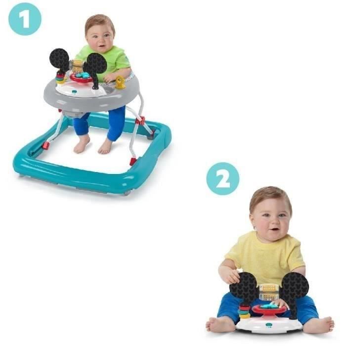DISNEY BABY - MICKEY - Trotteur bébé évolutif et pliable 2-en-1 Jouet d'éveil amovible intégré, Cadeau Noel bébé