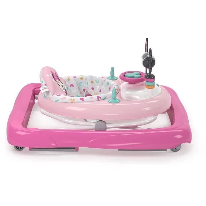 DISNEY BABY -MINNIE-Trotteur bébé fille évolutif et pliable 2-en-1  Avec jouet d'éveil amovible intégré, Cadeau Noel bébé