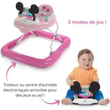 DISNEY BABY -MINNIE-Trotteur bébé fille évolutif et pliable 2-en-1  Avec jouet d'éveil amovible intégré, Cadeau Noel bébé