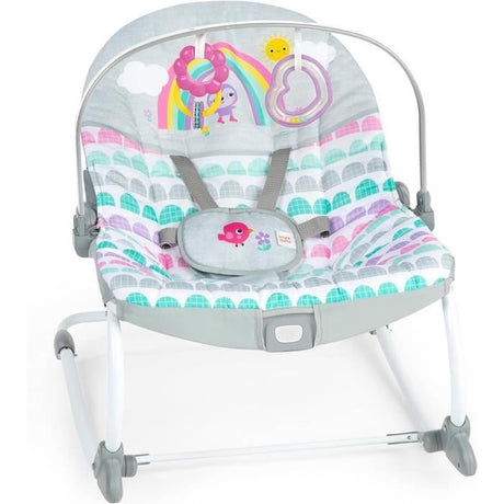 BRIGHT STARTS Transat bébé évolutif Arc-en-Ciel, rose, Vibrations apaisantes, 2 positions d'inclinaison, jusqu'a 30 mois