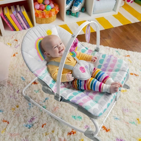 BRIGHT STARTS Transat bébé évolutif Arc-en-Ciel, rose, Vibrations apaisantes, 2 positions d'inclinaison, jusqu'a 30 mois