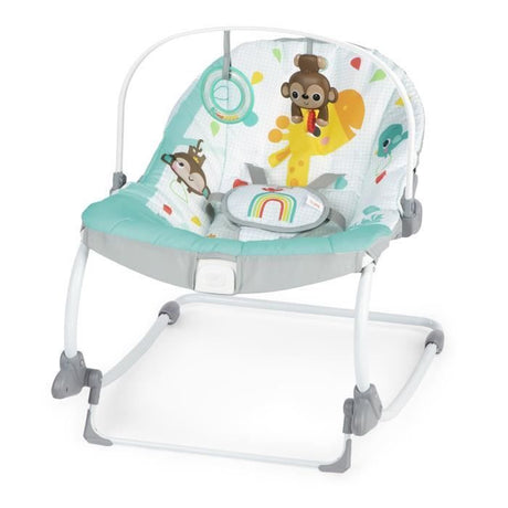 BRIGHT STARTS Transat bébé évolutif Arc-en Ciel, bleu, Vibrations apaisantes, 2 positions d'inclinaison, 0M + jusqu'a 18 kg