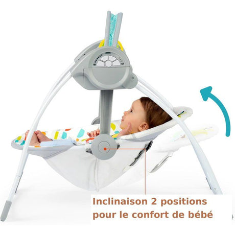 BRIGHT STARTS Transat bébé Balancelle électrique pliable – Animaux, 6 vitesses balancement, cadeau bébé