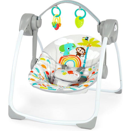 BRIGHT STARTS Transat bébé Balancelle électrique pliable – Animaux, 6 vitesses balancement, cadeau bébé
