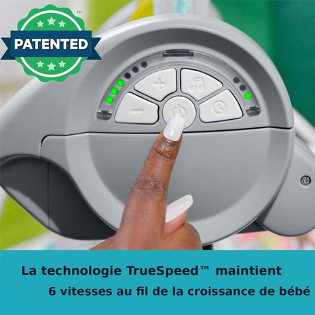 BRIGHT STARTS Transat bébé Balancelle électrique pliable – Animaux, 6 vitesses balancement, cadeau bébé