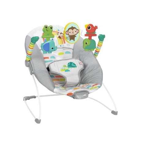 BRIGHT STARTS Transat pour bébé Animaux, Vibrations apaisantes, Arche d'éveil avec jouets interactifs, cadeau bébé