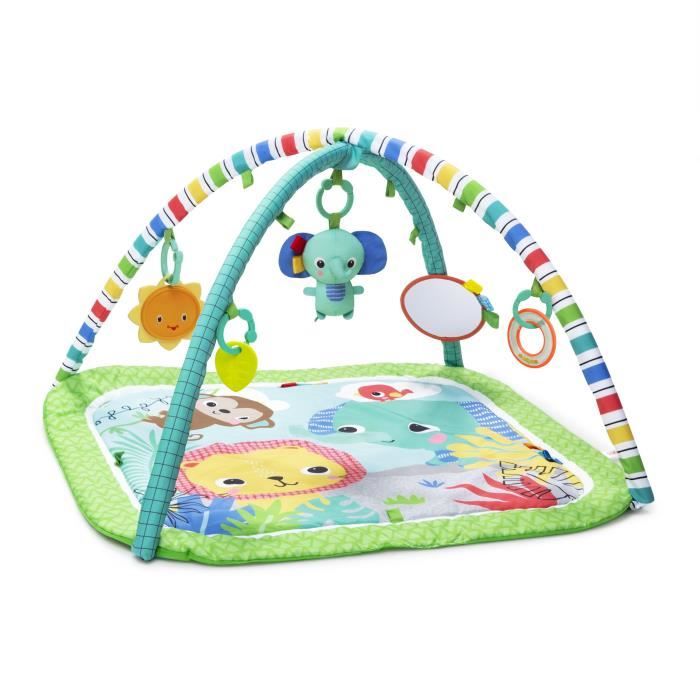 BRIGHT STARTS Jungle Green Play Mat, 5 Detachable Toys Included, Foldable Play Arch