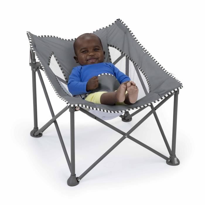 BRIGHT STARS Transat bébé pliable Gris Pop 'N Chill, pare soleil SPF +50 et sac de transport inclus