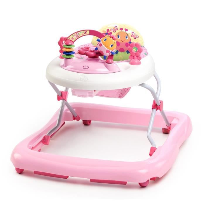 BRIGHT STARTS 2-in-1 Walker and Activity Center - Pink Garden, Music and Lights, Interactive Toys, Adjustable Height