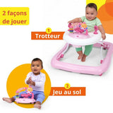 BRIGHT STARTS Trotteur pour  bébé fille évolutif et pliable 2-en-1 - Jardin Rose - cadeau bébé, Musique, Hauteur Réglable