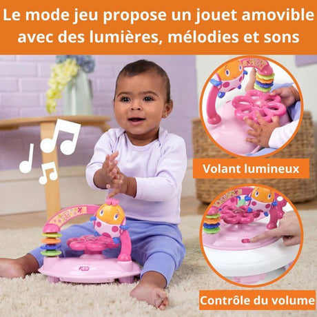 BRIGHT STARTS Trotteur pour  bébé fille évolutif et pliable 2-en-1 - Jardin Rose - cadeau bébé, Musique, Hauteur Réglable