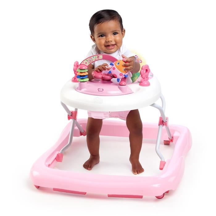 BRIGHT STARTS Trotteur pour  bébé fille évolutif et pliable 2-en-1 - Jardin Rose - Cadeau Noel bébé, Musique, Hauteur Réglable