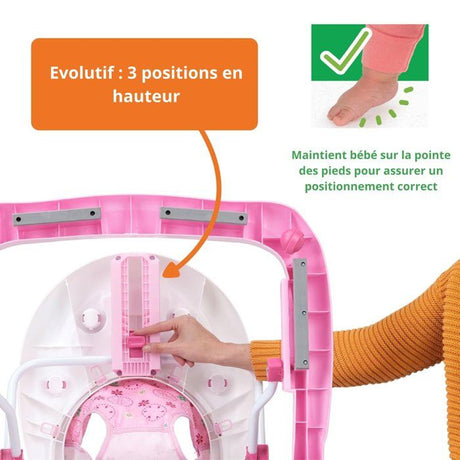 BRIGHT STARTS Trotteur pour  bébé fille évolutif et pliable 2-en-1 - Jardin Rose - cadeau bébé, Musique, Hauteur Réglable