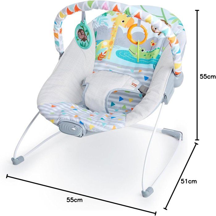 BRIGHT STARS Transat pour bébé - Safari - Arche avec jouets d'éveil amovible dont un miroir bébé, Harnais 3 points