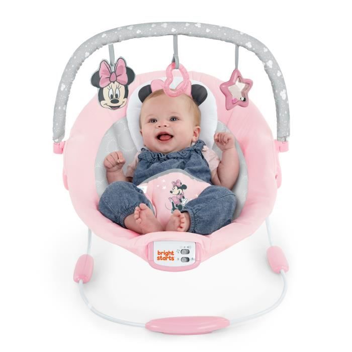 DISNEY BABY -MINNIE-Transat bébé arche avec jouets d'éveil Disney amovible, 8 Mélodies, Vibrations calmantes, Cale tete évolutif