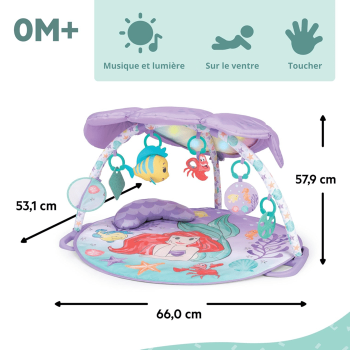 DISNEY BABY -PETITE SIRENE- Tapis d'éveil bébé évolutif Arche, jouets sensoriels et musicaux, guirlande lumineuse, cadeau bébé