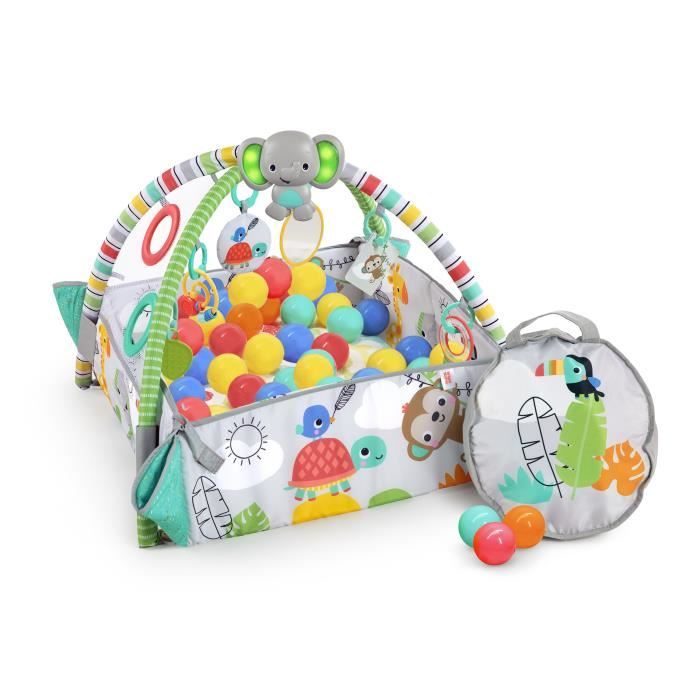 BRIGHT STARTS Tapis d'éveil bébé,  parc a balles, Tropical, 5 modes de jeu - 40 balles - 7 jouets détachables, Cadeau Noël bébé