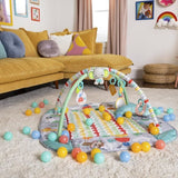 BRIGHT STARTS Tapis d'éveil bébé,  parc a balles, Tropical, 5 modes de jeu - 40 balles - 7 jouets détachables, Cadeau Noël bébé
