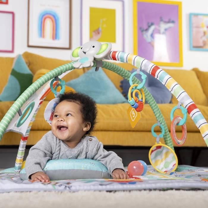 BRIGHT STARTS Tapis d'éveil bébé,  parc a balles, Tropical, 5 modes de jeu - 40 balles - 7 jouets détachables, Cadeau Noël bébé