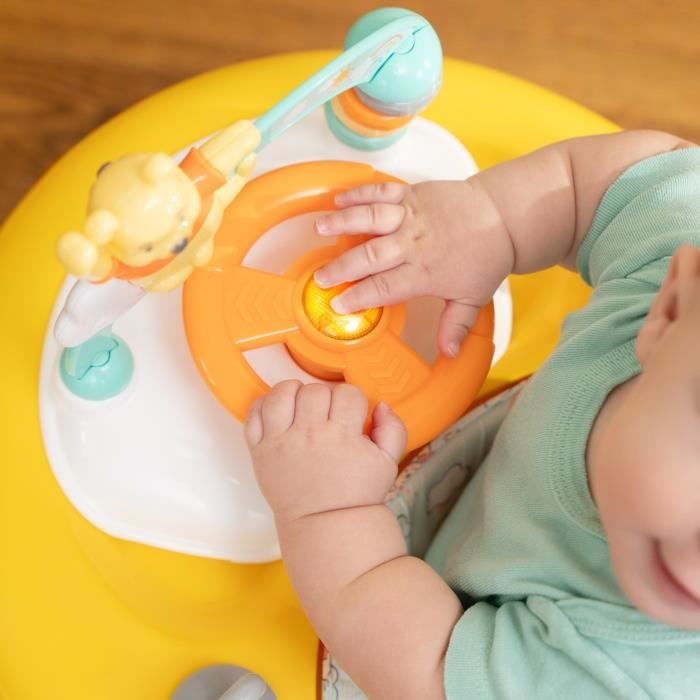 DISNEY BABY -WINNIE- Trotteur bébé évolutif et pliable 2-en-1, Jouet d'éveil amovible intégré, Musique, Lumieres, Hauteur Réglable