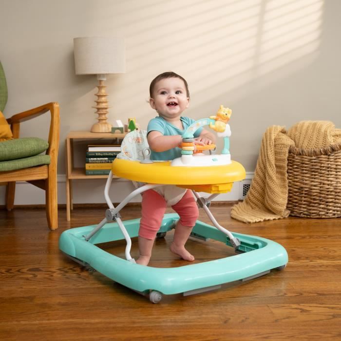 DISNEY BABY -WINNIE- Trotteur bébé évolutif et pliable 2-en-1, Jouet d'éveil amovible intégré, Musique, Lumieres, Hauteur Réglable