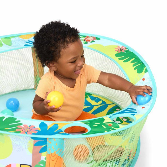 BRIGHT STARTS- Piscine à Balles Rainforest pliable avec sac de transport inclus, 20 balles