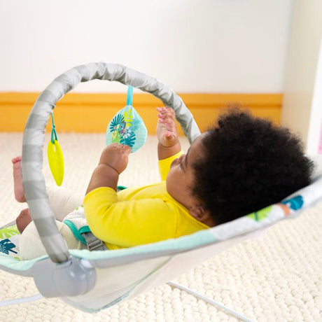 BRIGHT STARTS Transat bébé vibrant Wild Wonders- Arche avec jouets d'éveil amovible, Harnais 3 points