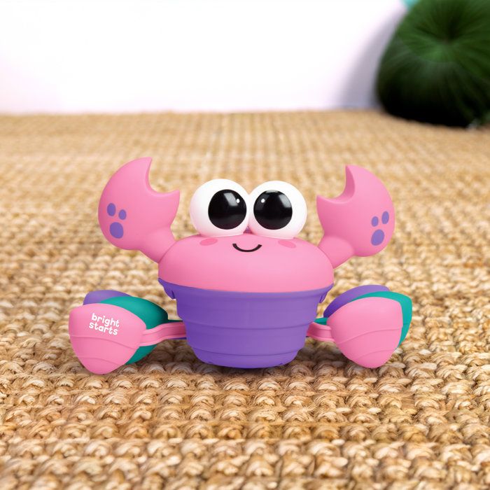 BRIGHT STARTS Crabe qui marche, Jouet bébé 6M+, jouet musical, jouet de motricité globale et fine, capteurs a obstacle, rose