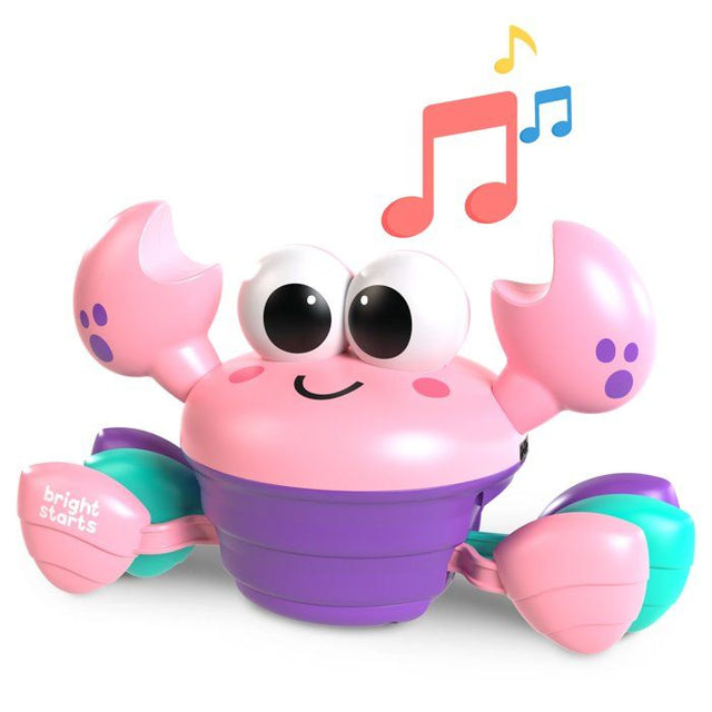 BRIGHT STARTS Crabe qui marche, Jouet bébé 6M+, jouet musical, jouet de motricité globale et fine, capteurs a obstacle, rose