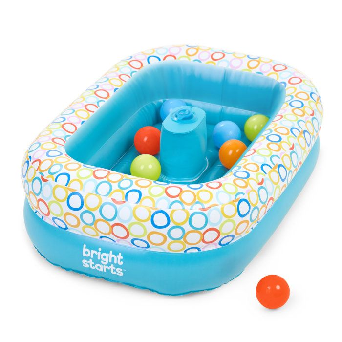 BRIGHT STARTS- Baignoire gonflable avec pompe intégré, 8 balles de jeu et bouche d'évacuation
